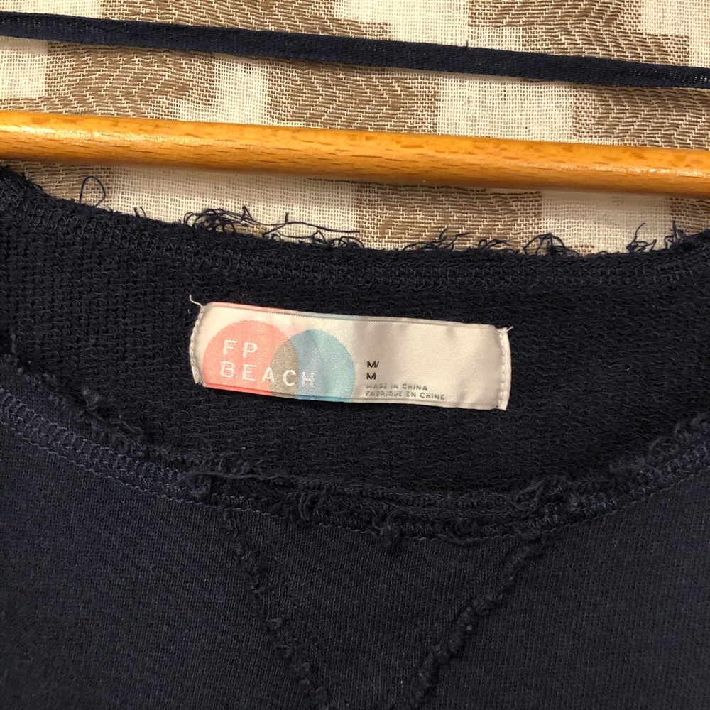 Free People Beach Navy Blue Cropped Sweatshirt - Picture 2 of 5